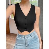 (Trendy) Lovito Casual Plain Button Front Crop Tank Top for Women L71ED045 (Multi-color) Lovito Tank