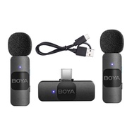 BOYA BY-V20 One-Trigger-Two 2.4G Wireless Microphone System Clip-on Phone Microphone Omnidirectional Mini Lapel Mic Auto Pairing Smart Noise Reduction 50M Transmission Range Replacement for Huawei Samsung Type-C Android Smartphones