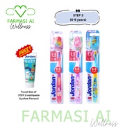 [FOC 1 Mini Travel Size Toothpaste] Jordan Kids Step 3 (6-9 Years) Soft Toothbrush 1's (Exp: 03/2033