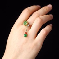 檀香木戒指夜光石戒指女搭配鑲嵌玉國潮中式實木手工飾品文玩手捻