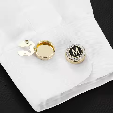 2Pcs 26 Initial Capital Letter Crystal Golden Button Cover Clasp English Alphabet A B C D E F G H I 