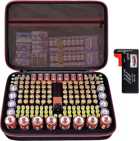 Battery Organizer & Storage Case with Tester for 162+ AA AAA 4A C D 9V 3V Lithium LR44 CR2 CR123 CR1