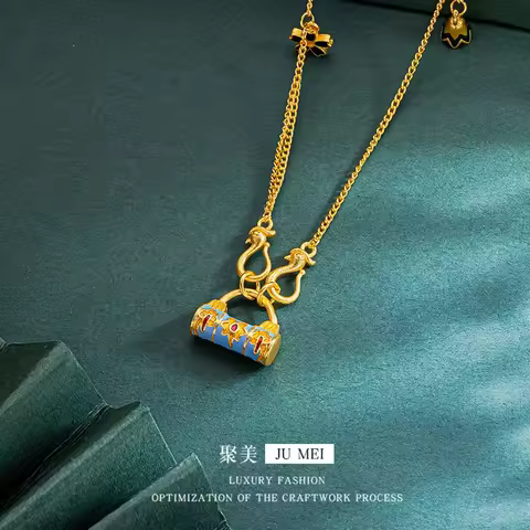 9999 24K real gold store same style women's necklace gold safety lock chain beautiful high-end jewel