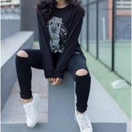 Celana jeans Jumbo Wanita 701 Hitam Sobek Selet dengkul skinny Slimfit Bahan ngaret Melar Terbaru