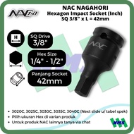 Hex Impact 3/8" Socket L = 42mm NAC NAGAHORI Hexagon (Inch) SQ Drive 1/4" 5/16" 3/8" 7/16" 1/2" 3020