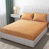 Furnistitchs Velvet Warm Winter Solid Flannel Elastic Fitted Bedsheets for Double Bed King Size 90x1