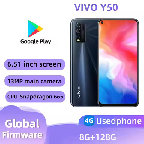 VIVO Y50 4G SmartPhone CPU Snapdragon 665 Screen 6.51 inches 5000mAh 13MP Cameras Android Used Phone