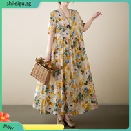 Oladivi Summer Short Sleeve Bohemian Dress for Women New Casual Loose Long Dresses Oversized Plus Si