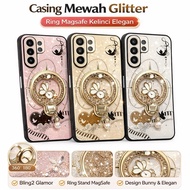 HP R-JUST CASE SAMSUNG S24 S24 PLUS S24 ULTRA S24 FE GLITTER LUXURY Ring STAND MAGSAFE RABBIT FLOWER