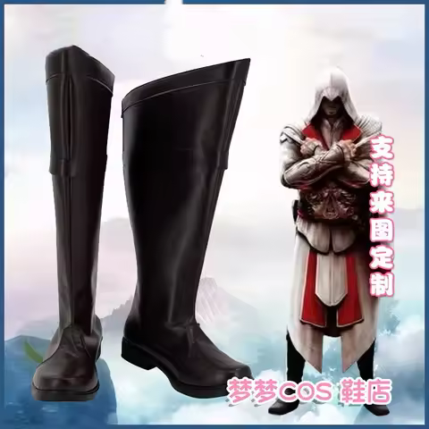 Brotherhood Ezio Auditore Cosplay Boots Black Leather Shoes Hot Creed Cosplay
