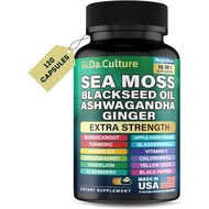 Organic Sea Moss Capsules (120 Count) – 2-Month Value Pack with Black Seed Oil, Ashwagandha, Ginger,