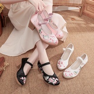Satin floral embroidered shoes with square heel 6p GC027