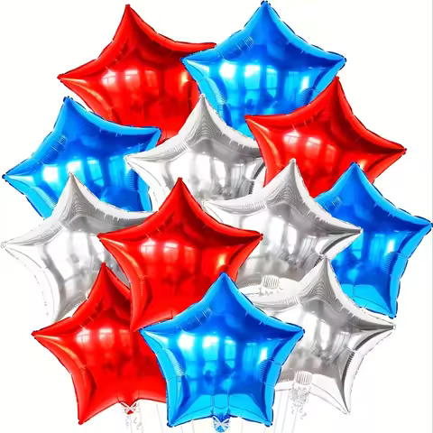 Blue Silver Red Foil Star Balloons, 18 Inches Star Foil Balloons for Helium, Blue Silver Red Helium 