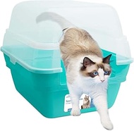 Petfamily 3in1 large cat litter tray box with hood lid Teal pan, kitten starter litter tray XL large