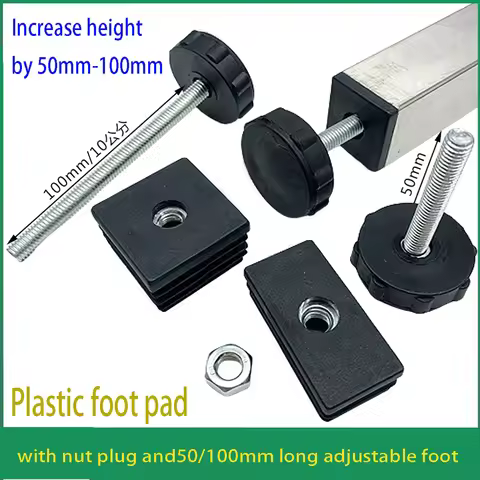 1PCS Table Leg Plug With Nut and Adjustable Feet M8 * 50/100mm Black Square Furniture Rack Height Ad