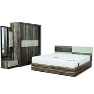 Raminthra Furniture ชุดห้องนอน Kenzo ขนาด 5 ฟุต เตียง + ตู้เสื้อผ้า + โต๊ะแป้ง (มอคค่า/ปูน)  Bedroom Set