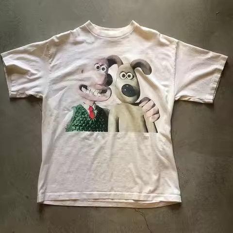 Vtg Vintage Wallace & Gromit For Fans Cotton Unisex White Tee Shirt