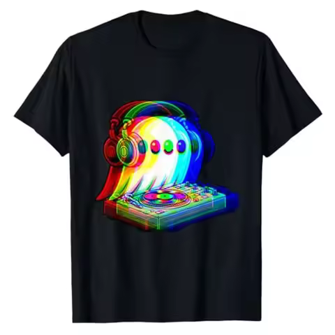 House Music Ghost Dj Optical Illusion EDM Halloween Rave DJ T-Shirt Humor Funny Rock Graphic Outfit 