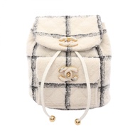 【二手】香奈兒 (Chanel) 雙肩包，Coco 標誌，白色布料，絎縫雙旋扣雙肩包，女士，二手