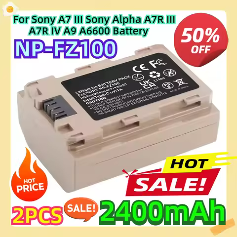 For Sony A7 III Sony Alpha A7R III A7R IV A9 A6600 NP-FZ100 Battery with 5V 1A Type-C Input 2PCS