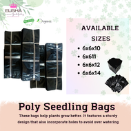 100PCS PER PACK BLACK PLASTIC SEEDLING BAG 6x6x10, 6x6x11, 6x6x12, and  6x6x14 INCHES WITH GUSSET / 