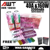 AWT RAINBOW IMR 18650 RECHARGEABLE BATTERY 3300MAH 40A WITH FREE GIFT ORIGINAL (READYSTOK) MNA GADGETZ