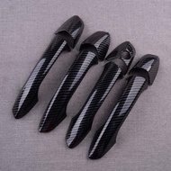 Black Car Exterior Door Handle Cover Trim Cap Set Carbon Fiber Texture LHD Fit for Mercedes Benz W24