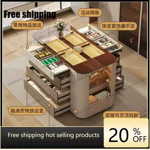YJ Italian Minimal Jewelry Island Counter, Floor Display Cabinet for Walk-in Closet & Master Bedroom