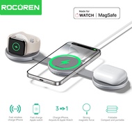Rocoren Mag Urtal 3-In-1 15W Foldable Magnetic Wireless Aluminum Alloy Charger Holder For iP16,15, 1
