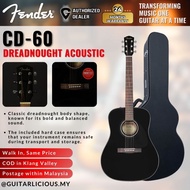 Fender CD-60 Dreadnought V3 Acoustic Guitar w/case, Walnut FB , Black ( CD60 / CD 60 / CD60-BK )