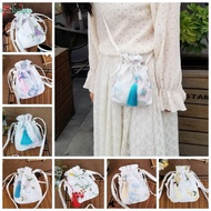NICKOLAS Chinese Style Hanfu Phone Bag, Canvas Hanfu Hanfu Handbag Phone Bag, Cosmetic Makeup Bag Drawstring Tassel Ethnic Style Embroidered Flower Drawstring Bag