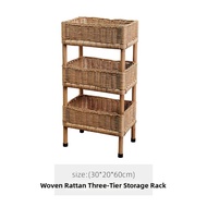 ZIRANERRAN | Vintage Corner Wooden Multi-layer Rattan Storage Shelf
