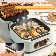 ✿Original✿[5-in-1 pan] Multifunctional double-sided deepened Electric Cooker Electric BBQ Grill  Steamboat Hot Pot Casserole Non Stick Frying Wok Pan Rice Cooker