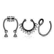 3Pcs Fake Nose Ring Magnetic Septum Ring Fake Nose Ring Hoop Stainless Steel Horseshoe Clip On Nose 