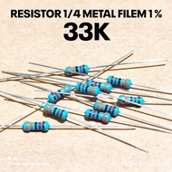 (10 PCS) RESISTOR 1/4W 1/4WATT 33K 33K KILO MF 1% ROHS
