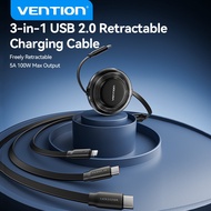 【Retractable Charging】Vention 3 in 1 100W USB-C to USB-C Retractable Charging Data Fast Charging Cab