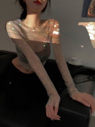 Aviva On Earth Store ฤดูร้อน บาง ตาข่าย แขนยาวกลวงออก เสื้อท่อนบน ผู้หญิง เซ็กซี่ เสื้อคลุมแจ๊กเก็ต