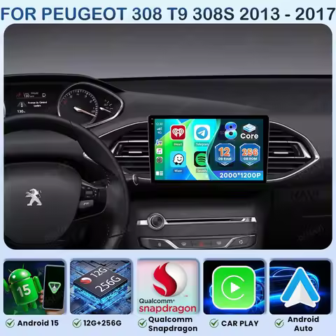 Android 15 Car Radio For Peugeot 308 T9 308S 2013 - 2017 QLED Systems WIFI+ 4G LTE Wireless DSP AI V