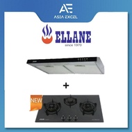 ELLANE 90CM SLIMLINE HOOD WITH BLACK PANEL [EH-9180/EH-9280] + ELLANE EG-388SV 87CM 3 BURNER GLASS G