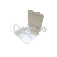 Bagasse Lunch Box (8 Inch) 3-Section - White