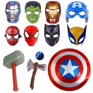 AFChildren's Superhero Spider-Man Mask Hulk Luminous Mask US Team Shield Thor Axe Game Toy