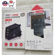 QC 3.0 PD 36W Quick Charge 4 USB Phone Charger Power Adapter TYPE C  / 5A fast charge data cable Oem