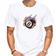 Men's Graphic T-Shirt With 8 Ball And Flames Design - Casual Short Sleeve Tee For Billiards Fans - W