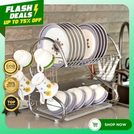 Top 2 Layer Dish Rack Stainless Steel Dish Drainer Kitchen Shelves Storage Rack