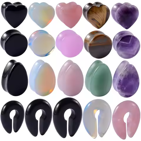 Pair Stone Ear Gauges Dew Drop Ear Plugs Double Flare Saddle Stretching Gauges Expander keyhole Ear