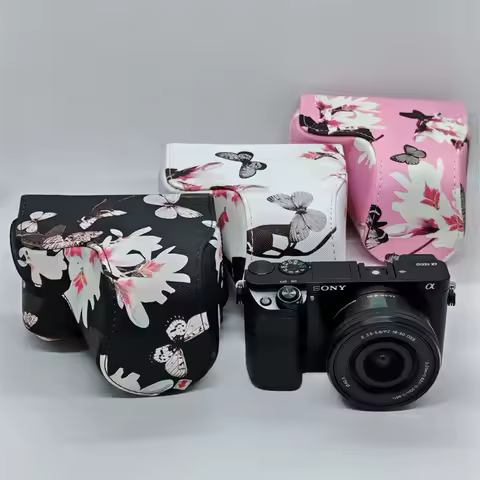 Flower PU Leather Camera Bag for Sony A6300 A6400 A6000 A6100 16-50mm Lens Full Body Case Cover With