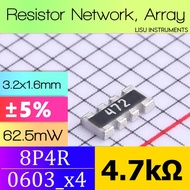 4.7kΩ 8P4R 0603_x4 ±5% Network Array Resistor 472 4.7k Uni-Royal 4D03WGJ0472T5E