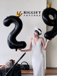 Ins Style 133cm Cool Black Crown Number Balloon Male Female Adult 25th Birthday Party Photo Props De