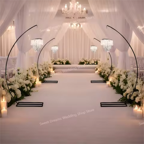 Metal Arch Decor for Wedding Party Christmas, Romantic Arched Chandelier Stand, Outdoor Indoor Aisle