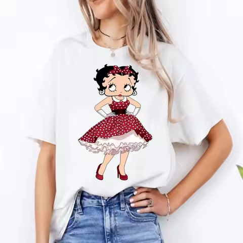 New Fashion BettyBoop T Shirt Kawaii Cotton Crewneck 2000s Clothes Y2k Woman Shoujo Girl Style Creat